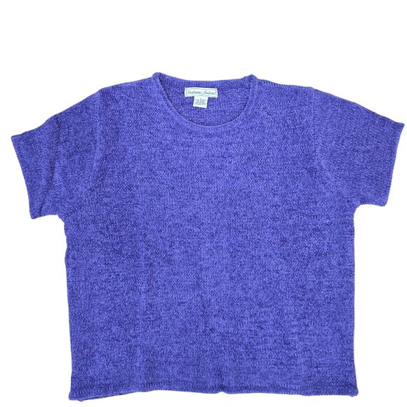 Vintage NWOT Stephanie Andrews Purple Knit Short Sleeve Top Womens L - Picture 1 of 4